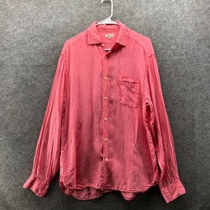 Hartford 100% Linen Long Sleeve Shirt Mens XL Pink Button Up Chest Pocket